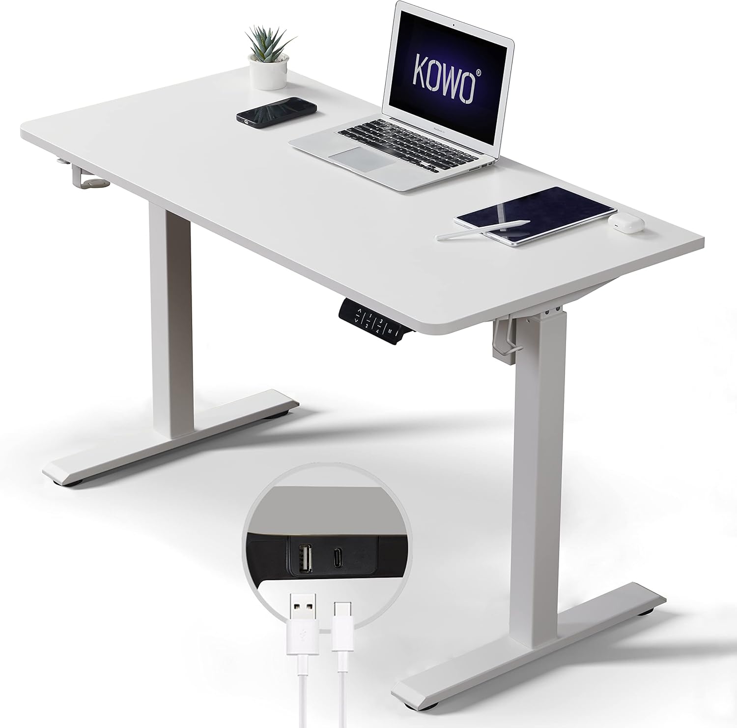 kowo Standing Desk with USB Hub & USB C Charger, Height Adjustable
