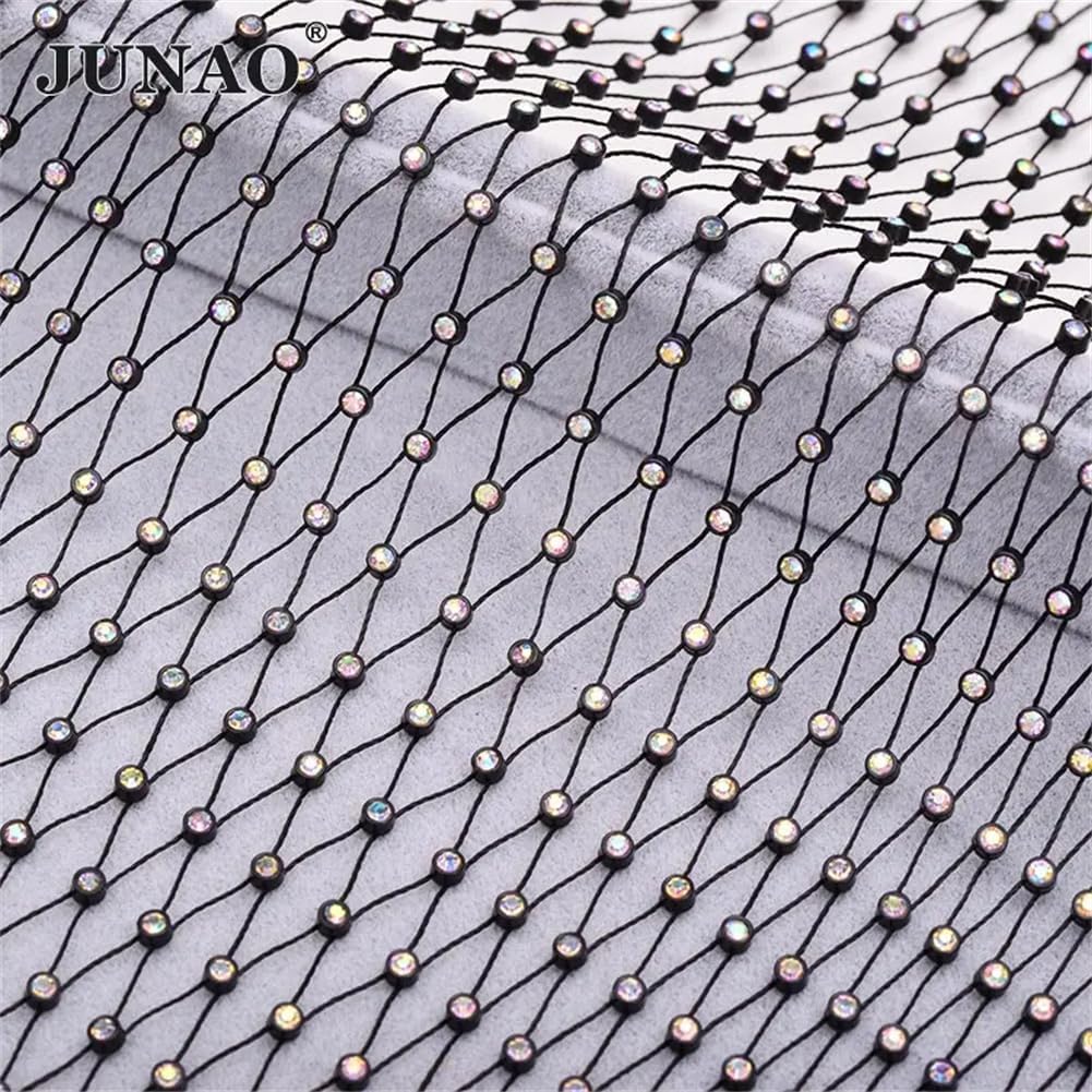 1M White AB Rhinestones Fishnet Glass Strass Mesh Sewing Crystal Net Fabric Elastic Trim for Crafts Black AB Stones 1 Meter