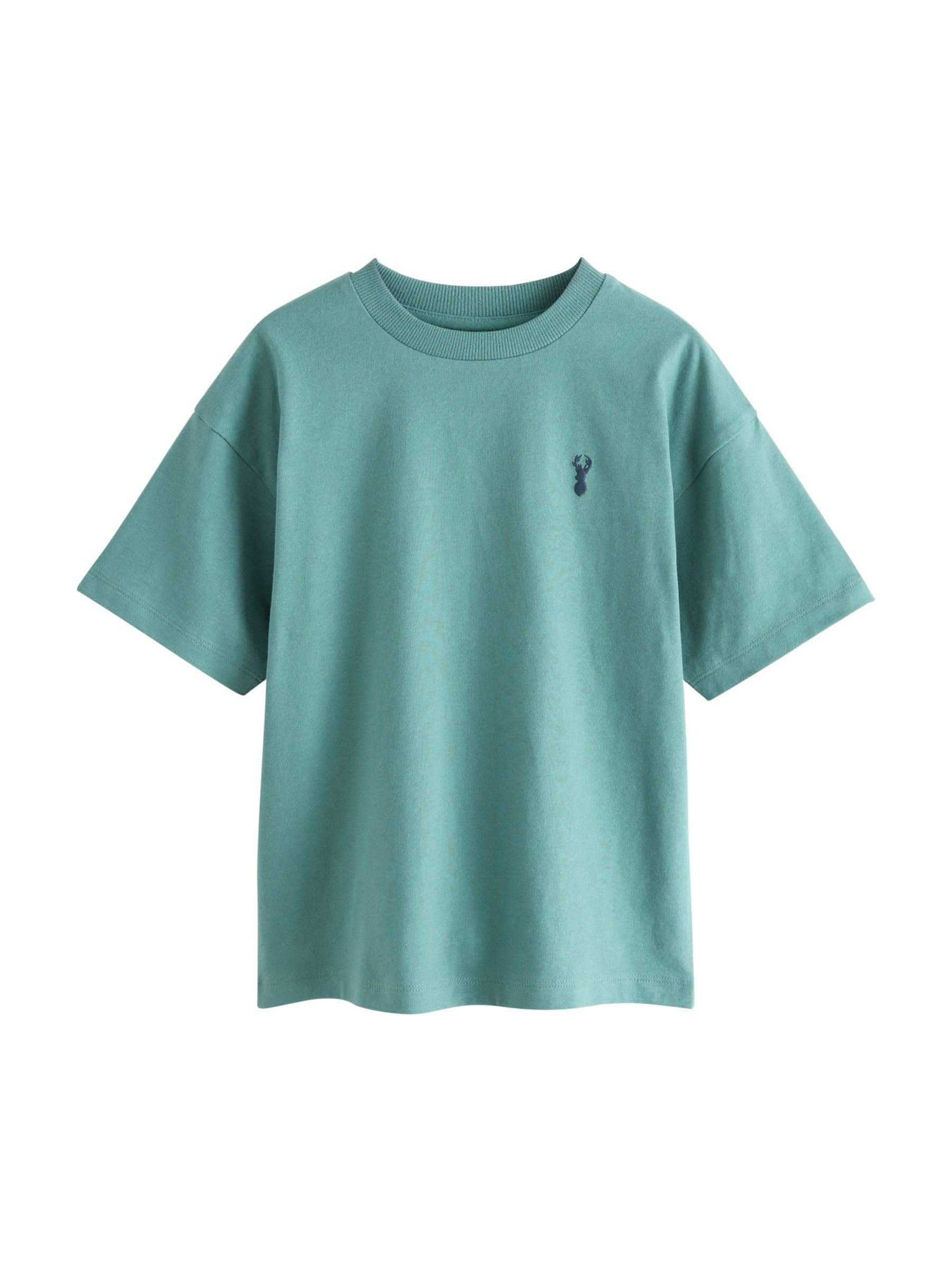 NEXT Ragazzo Confezione da 4 T-Shirt con Cervo Ricamato | Bambino, Standard, Pull On, 100% cotone, Lavabile in lavatrice