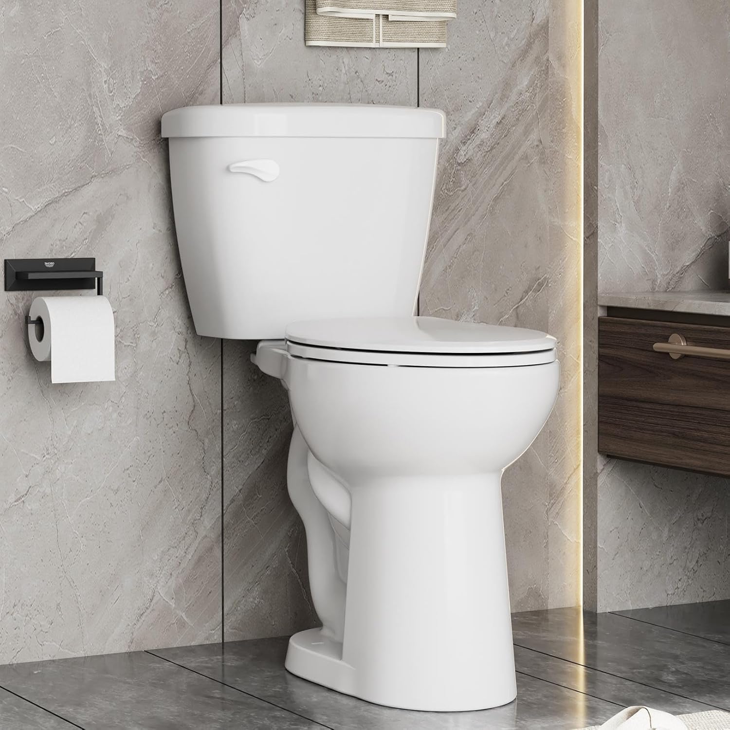 Toilet, 19 in Extra Elongated Bowl, 15.5 in Comfort Height Two-Piece Toilets with Soft-Close Seat & 1.28 GPF Single Flush, 12 in Rough In Toilet for Bathrooms (White)