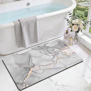 DEXI Non Slip Bath Mat 60x110cm, Water Absorbent Diatomite Bathroom Mat, Quick Dry Shower Mat for Bathroom Shower Bathtub, Light Grey