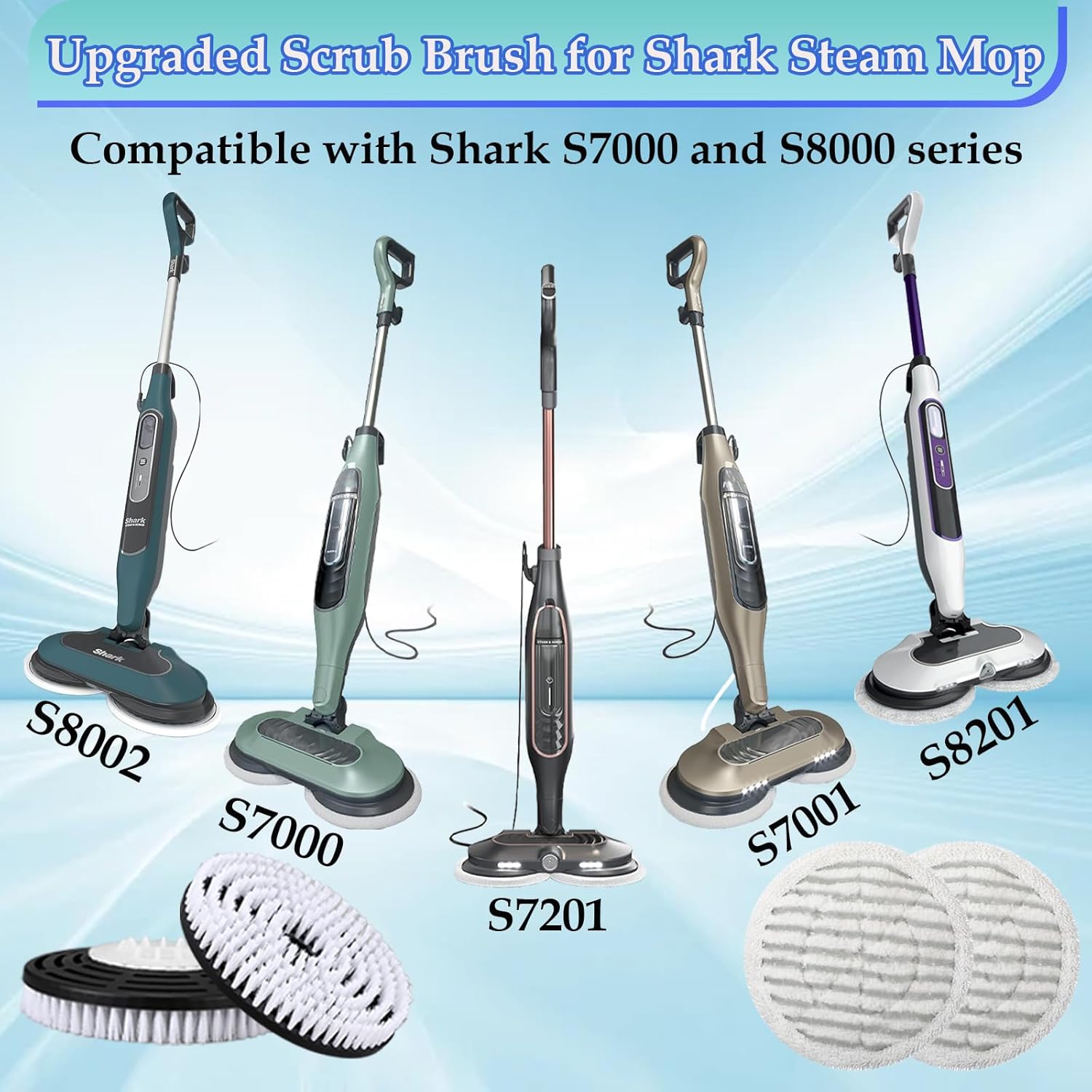 Steam Mop Replacement Pads for Shark S8201 S8002BRN S7001 S7201 S7000AMZ S7000 S7005 S7020 S7001C Steam Mop Brush, Steam & Scrub All-in-One Scrubbing and Sanitizing, Dirt Grip Scrub Washable Pad/Brush