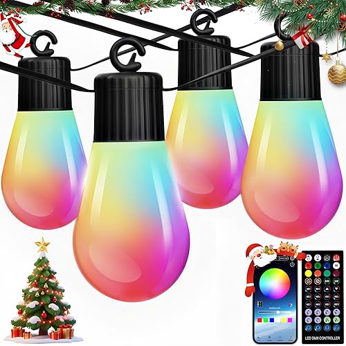 Guirnalda de luces inteligentes para exteriores, 50 pies, RGB+IC y luces blancas cálidas de Navidad para exteriores con 20 bombillas LED regulables,