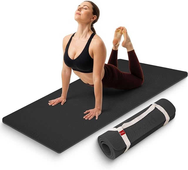 Épaisseur supplémentaire 12mm Tapis d'exercice – 74"L x 26"W pouce, non glissant, ami(e)s-joint(e). & Tapis de fitness pour Yoga, Pilates & Travaux d'étage – Durable, solidaire & Comprend Feetlu Bracelet classique