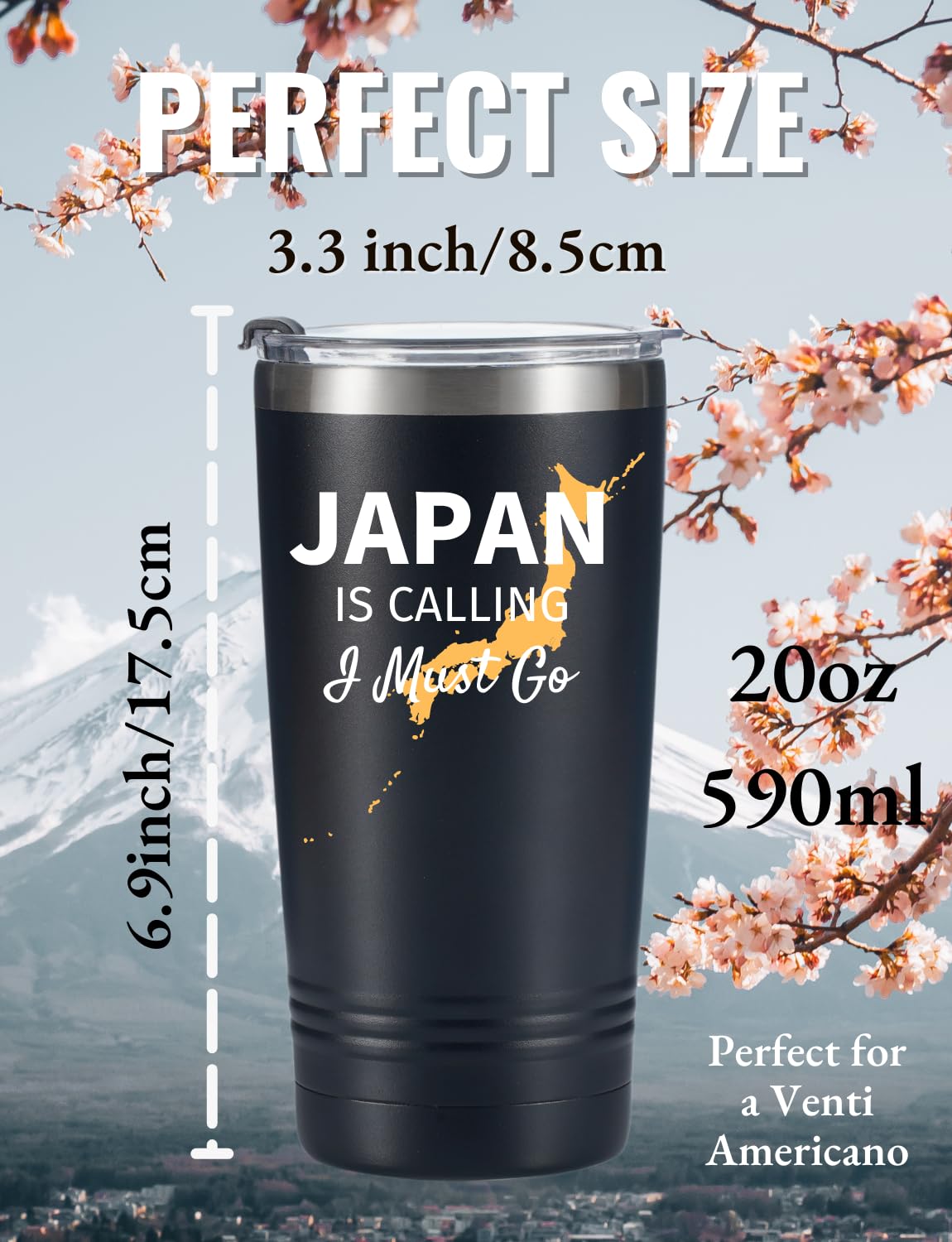 Onebttl Japanese Gifts for Men Women Japanese Themed Travel Gifts for Friends 20oz Stainless Steel Insulated Tumbler with Lid and Straw - Image 4