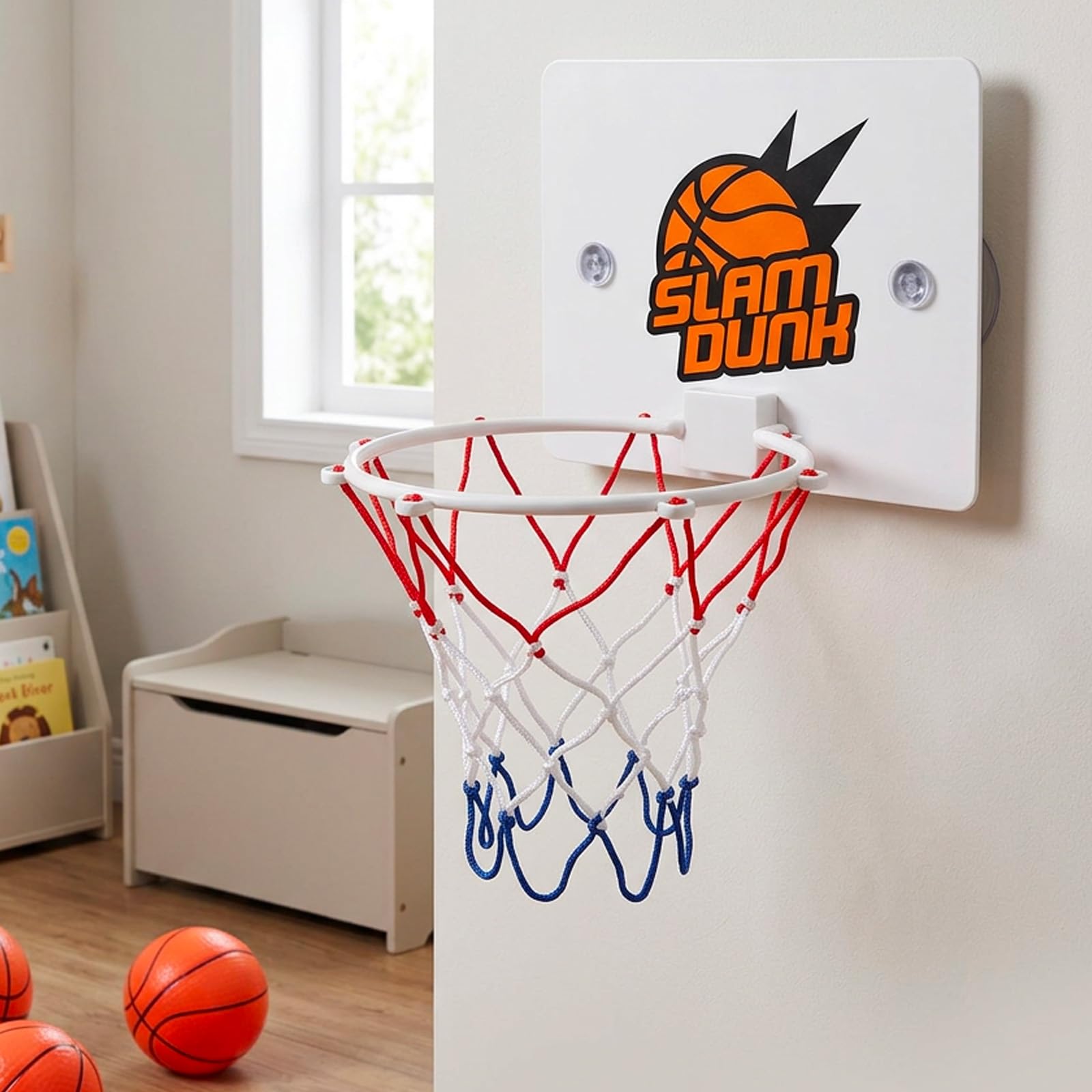 Mini Basketballkorb Set, Mini Basketball Indoor Spiel, Basketballkorb fürs Zimmer mit Luftpumpe, 5-teiliges Komplettset mit Basketballkorb und DREI Basketbällen