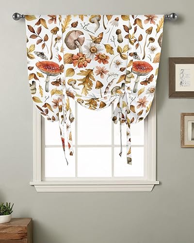 Miniatura 3 de Cortinas de amarre para cocina, sala de estar, aislamiento térmico, ajustable, panel de bolsillo para barra para ventana pequeña, diseño de hongos