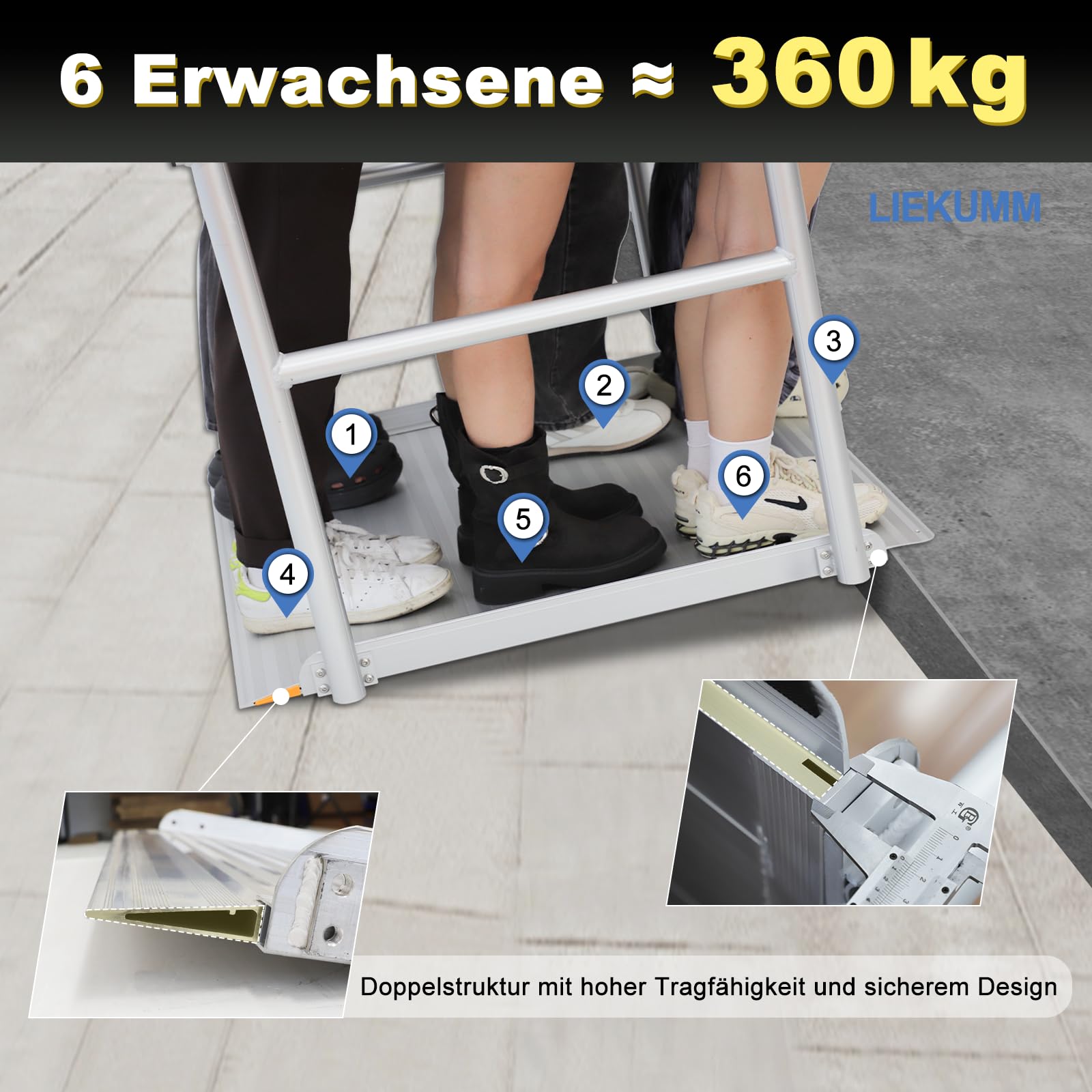 LIEKUMM Rollstuhlrampe mit Handläufen Alu, 91 cm lang Türschwellenrampe | Rampe Rollstuhl Extra Breite, rutschfest Schwellenrampe Für Bordsteinkanten, Scooter, Rollatoren , max. 23 cm Schwellenhöhe