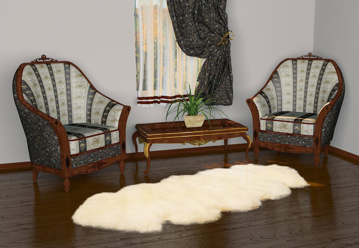 Kimiro Sheepskin Rug Double Pelt Natural White Fur 2x6