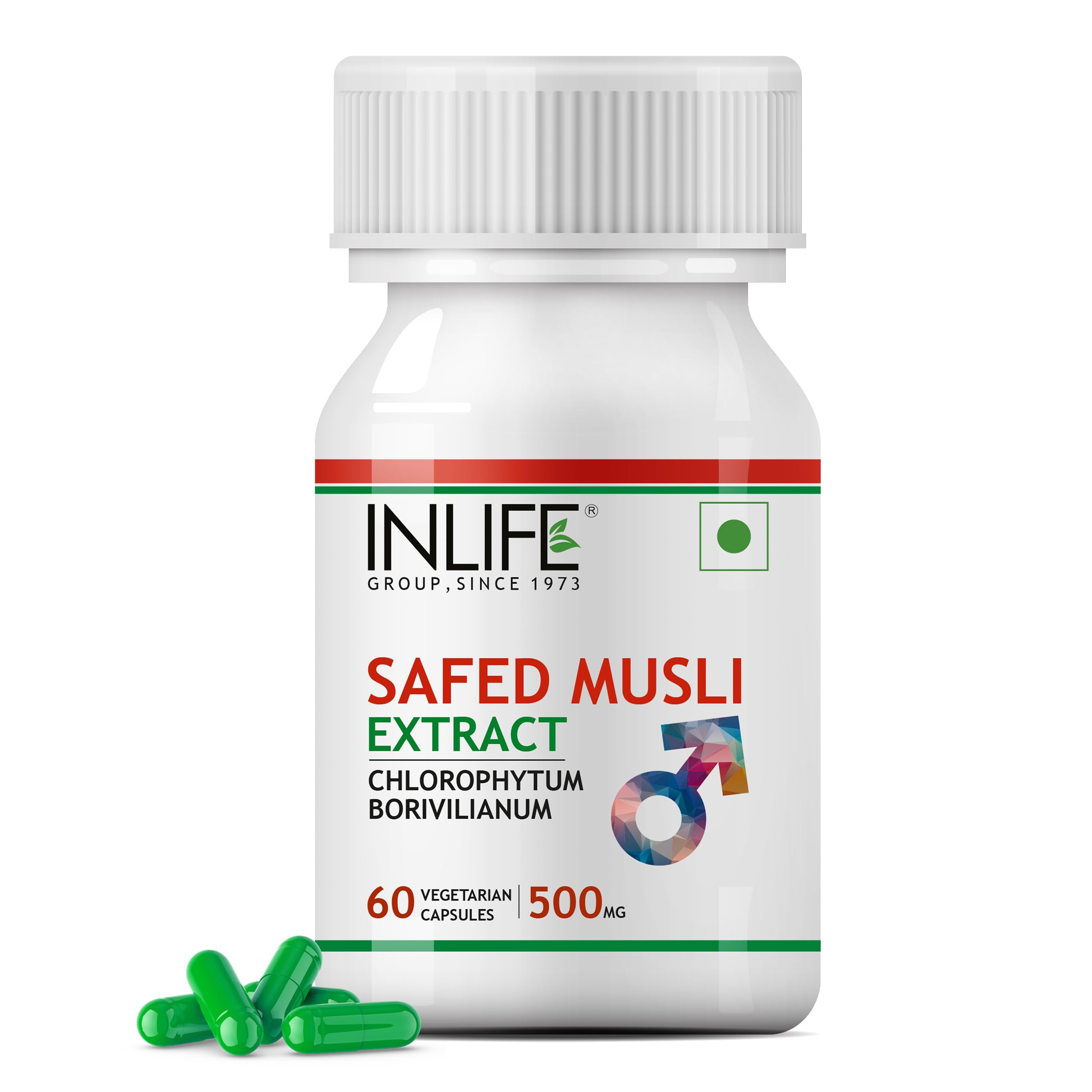 INLIFE Safed Musli Capsules 500mg | Natural Supplement for Strength, Stamina, and Immunity | Quicker Absorption than Tablets - 60 Vegetarian Capsules