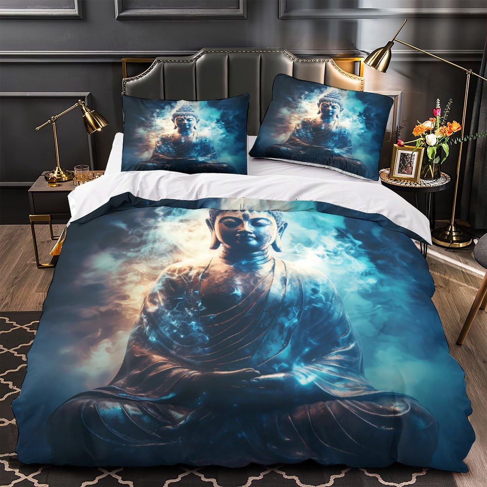 Housse de couette Bouddha anti-allergie microfibre douce pour lit ado