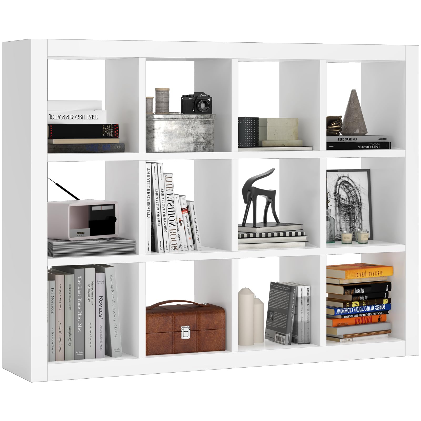 furtble 12-Cube Storage Organizer, Modern White Bookcase