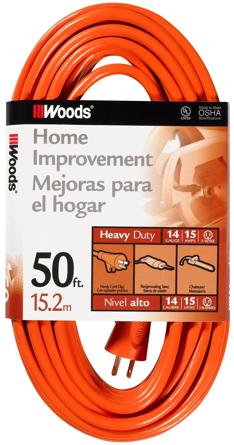 Cable de extensión Woods 0530 12/3 SJTW para exterior, color naranja, 30,4 metros
