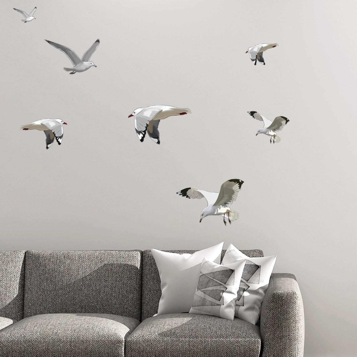 Seagull Wall Art Decor Decals Beach Scene Stickers Flock of Flying Birds Coastal Vinyl Living Rooms Bathroom Office Playroom Teen Girls Boys Toddler Peel & Stick (Seagulls)
