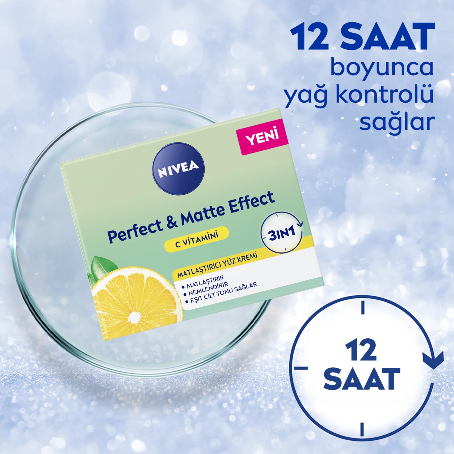 NIVEA Perfect & Matte Effect C Vitaminli Yüz Bakım Kremi (50 ml), Matlaştırıcı, Nemlendirici Yüz Kremi, Eşit Cilt Tonu