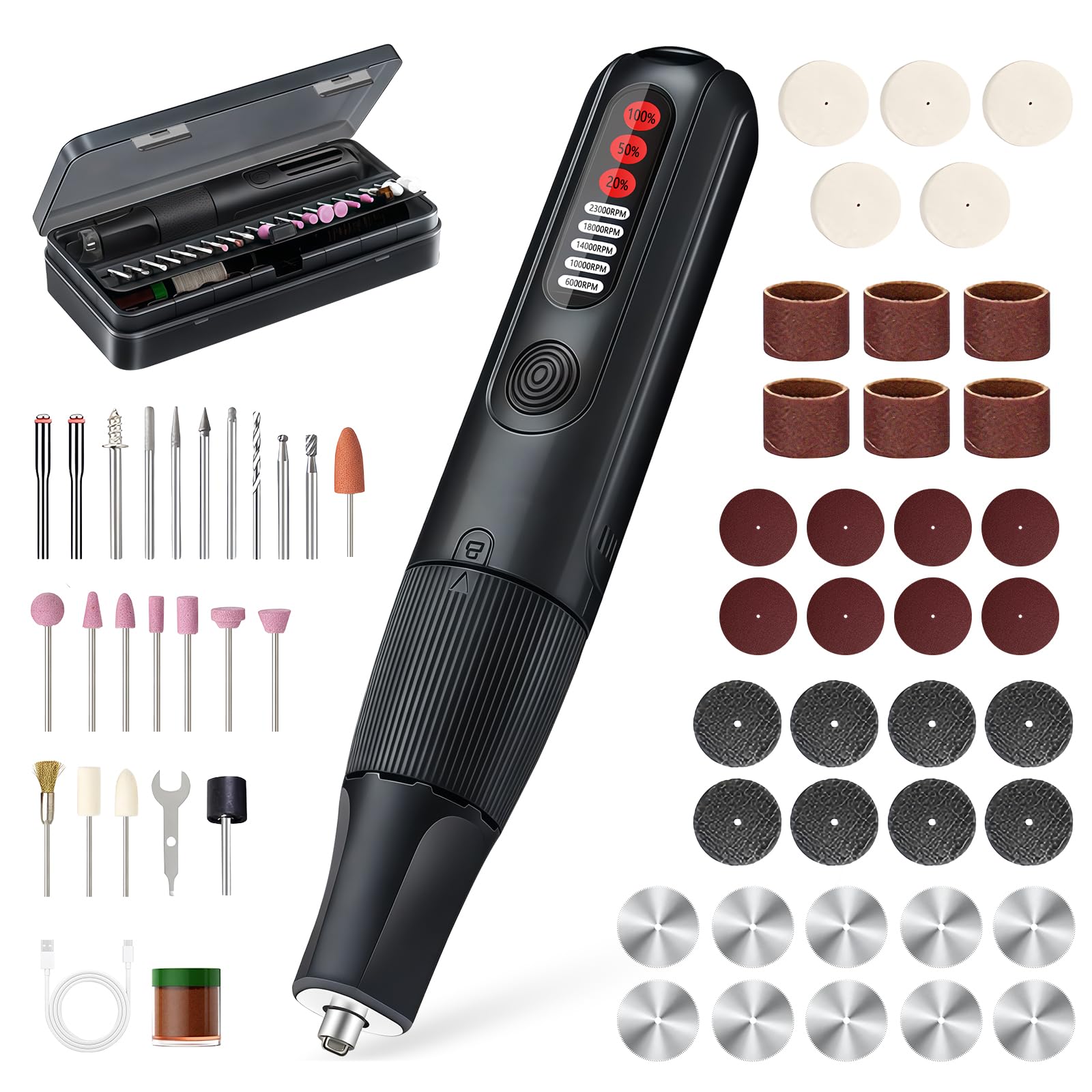 Strumento multifunzione 8V 61 accessori Utensile Rotante 5 marce 23000 giri/min MAX Mini Trapano a Batteria LED