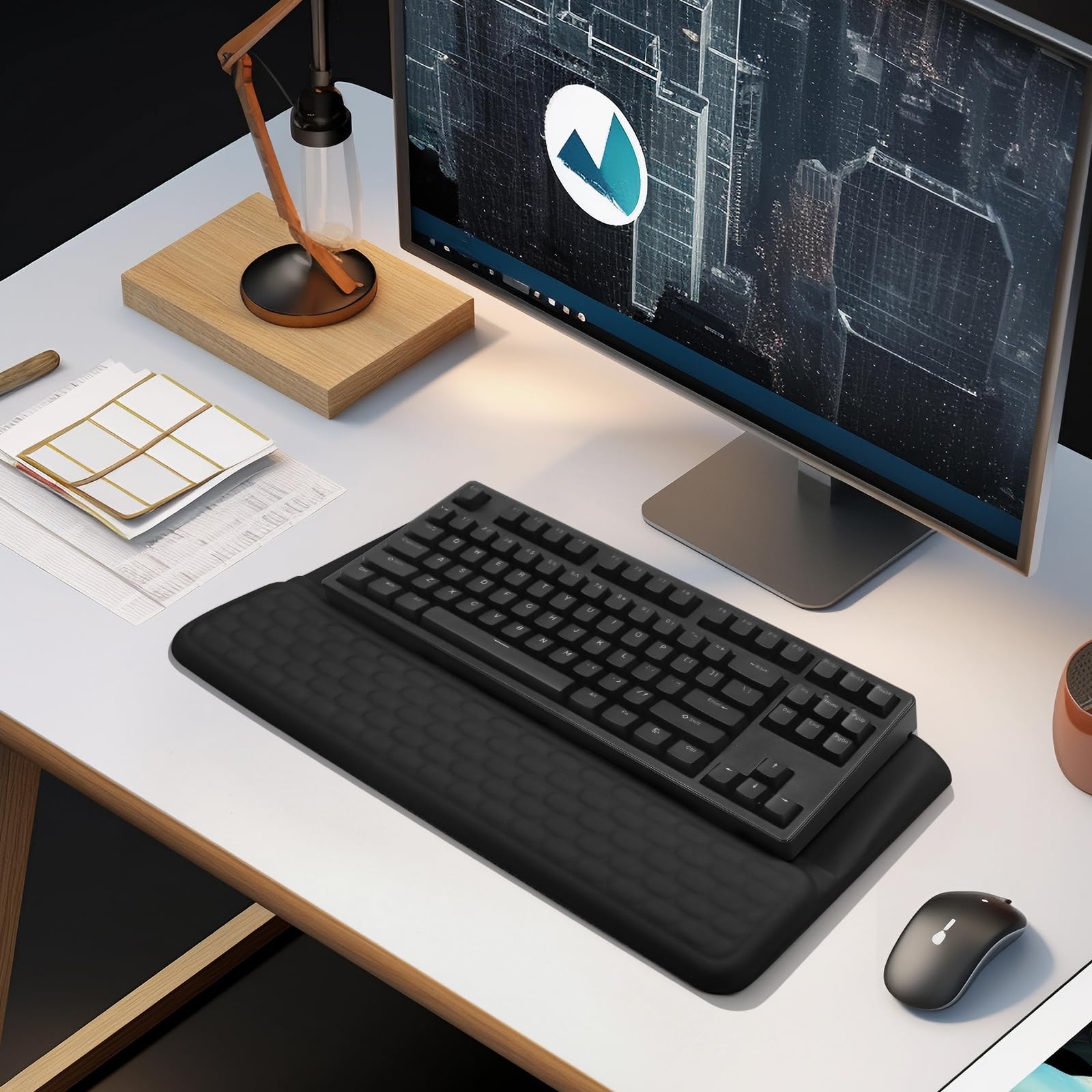 Computertastatur-Ständer mit Handgelenkauflage, ergonomisch, bequem, geneigte Tastaturhalterung, Tastaturablage, Unterstützung für Büro und Zuhause (schwarz)