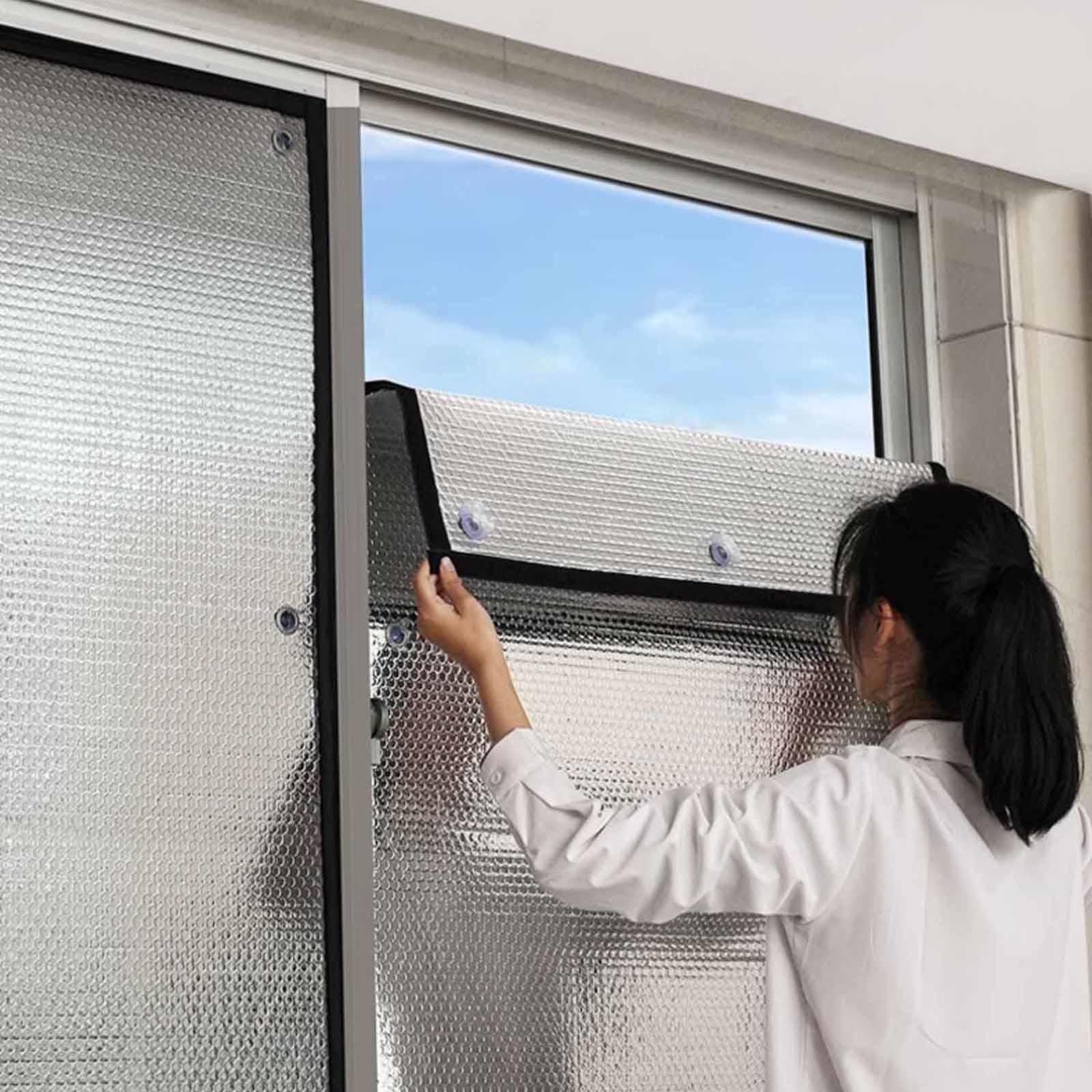 Aluminium Foil Insulation Film, Double Reflective Aluminium Foil Window Film, Full Blackout Window Film, Sun Protection Privacy Film, Class Film With Suction Cups, Removable,100x100cm/39x39in