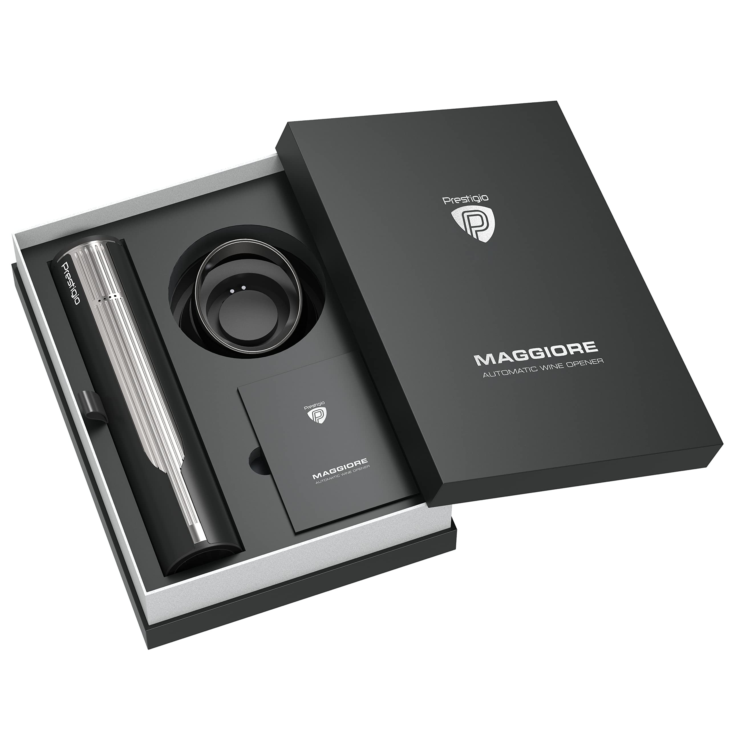 Prestigio Maggiore Apribottiglie portatile con stazione di ricarica Black Silver