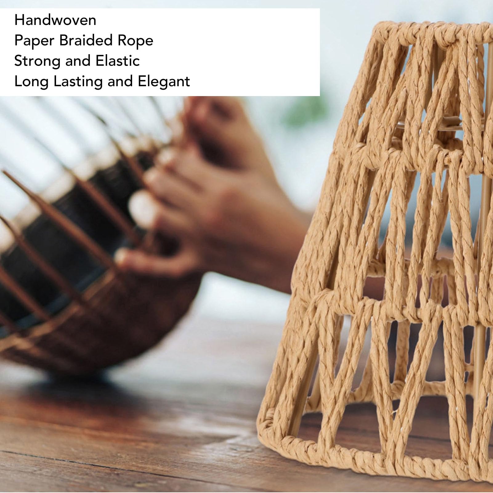 3 Pack Rattan Lamp Shade E14 Bulb Clip On Woven Lampshade 3.5 Top X 5.5 Bottom Small Boho Lamp Shades for Chandelier Pendant Light Wall Sconces - Image 2