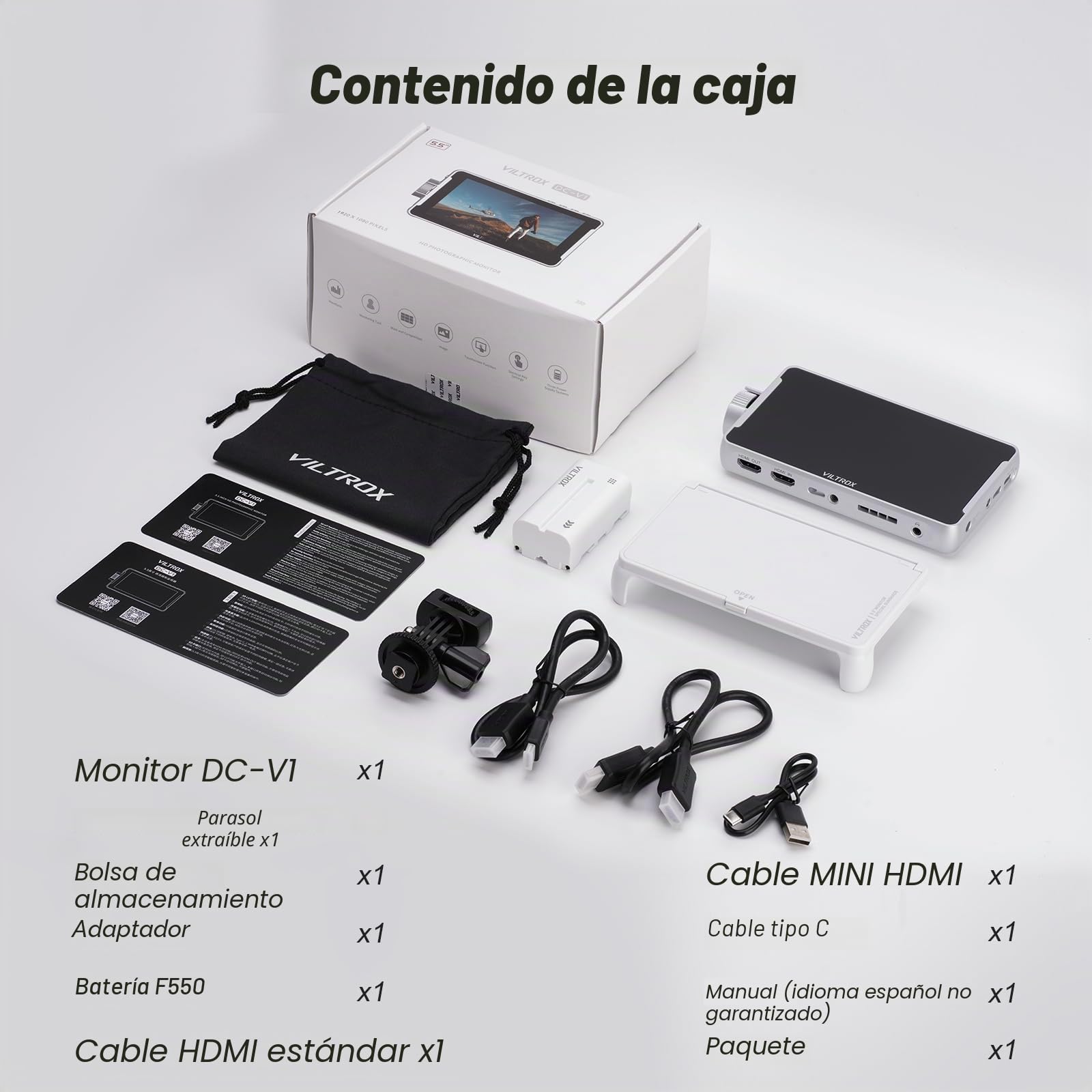 VILTROX DC-V1 DCV1 Monitor de Campo Cámara Touchscreen 5,5 Pulgadas 4K HDMI External Camera Monitor con Batería Full HD 1920x1080 IPS 3D LUT con Parasol para Sony Canon Nikon DSLR（DC-550 Lite Upgrade）
