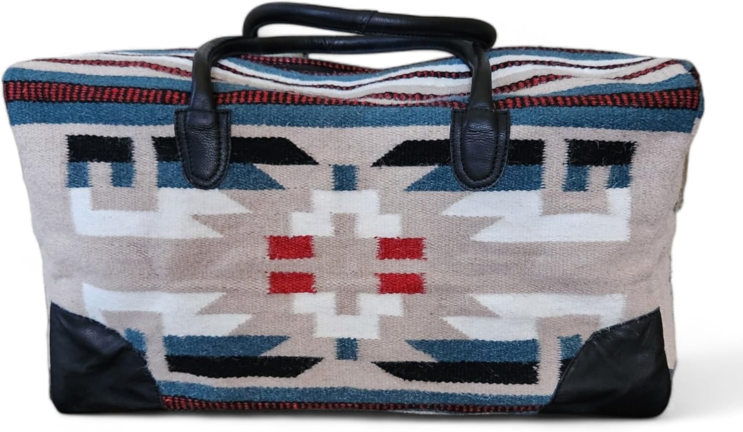 Aztec Large Weekender Southwestern Duffel Bag Saddle Blanket Bag 100% Leather Handles (Sahara) - Image 7