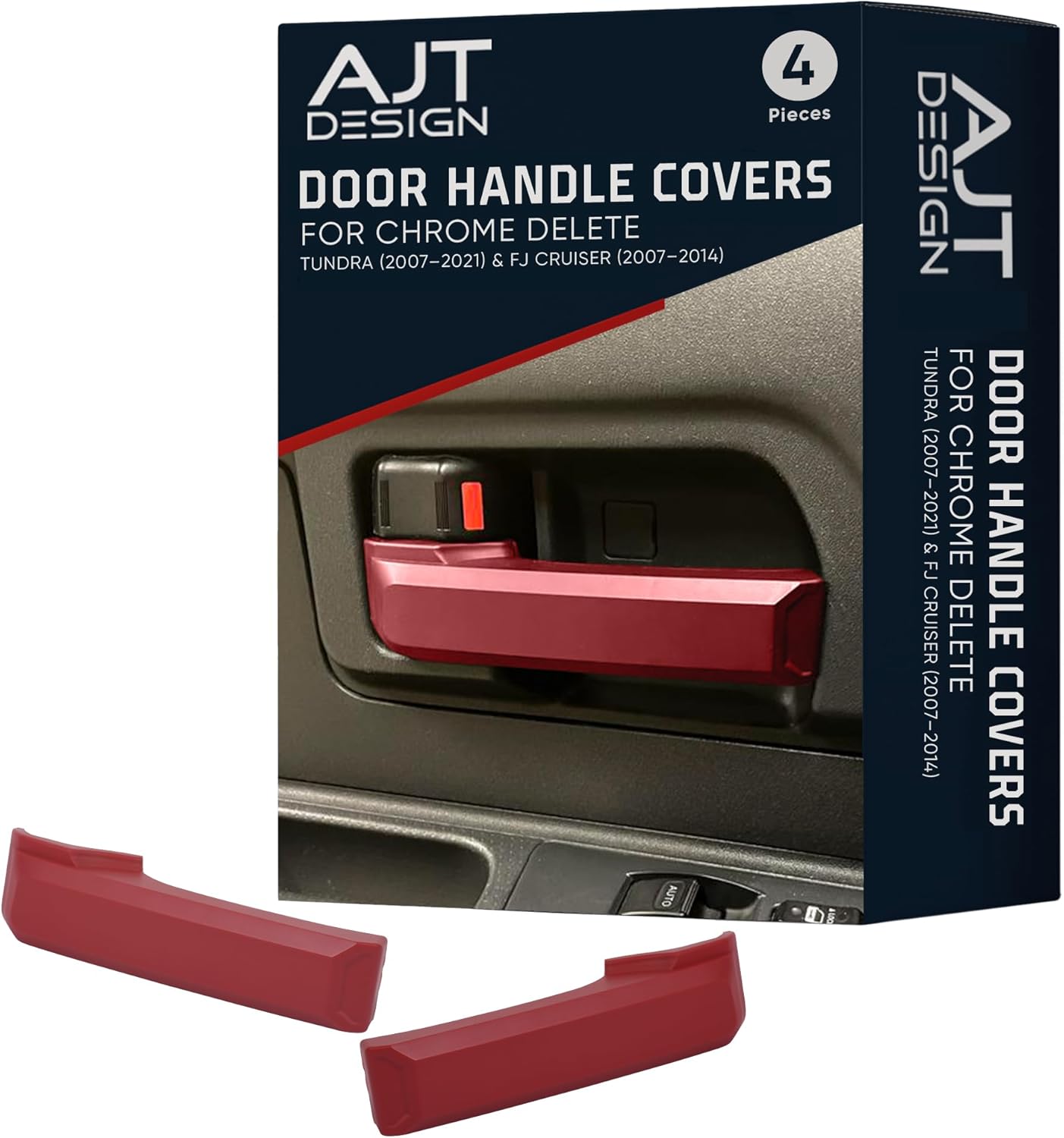 AJT DESIGN Car Door Handle Cover Compatible with Toyota Tundra (2007-2021) | ABS Plastic Front & Back Interior Door Handle Cover with Chrome Delete Finish | Made in USA - Red
