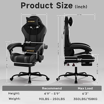 Ergonomic Gaming Chair,A Versatile 3-in-1 Video Game Chair for Work, Study, and Gaming,Features an Adjustable Backrest, Footrest, and Linked Armrests Office Chair for Adults,BlackGrey
