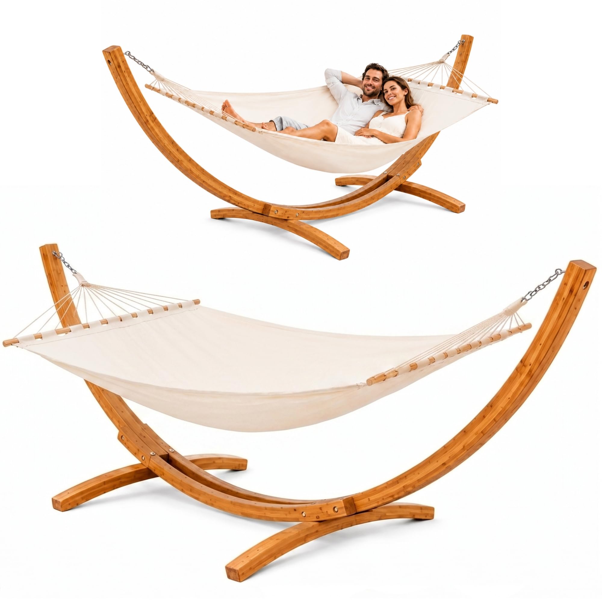 AMANKA Hamaca Terraza con Soporte - 325 cm Madera Exterior - Jardín con Colgante - Hamaca Doble - Marco de Jardín