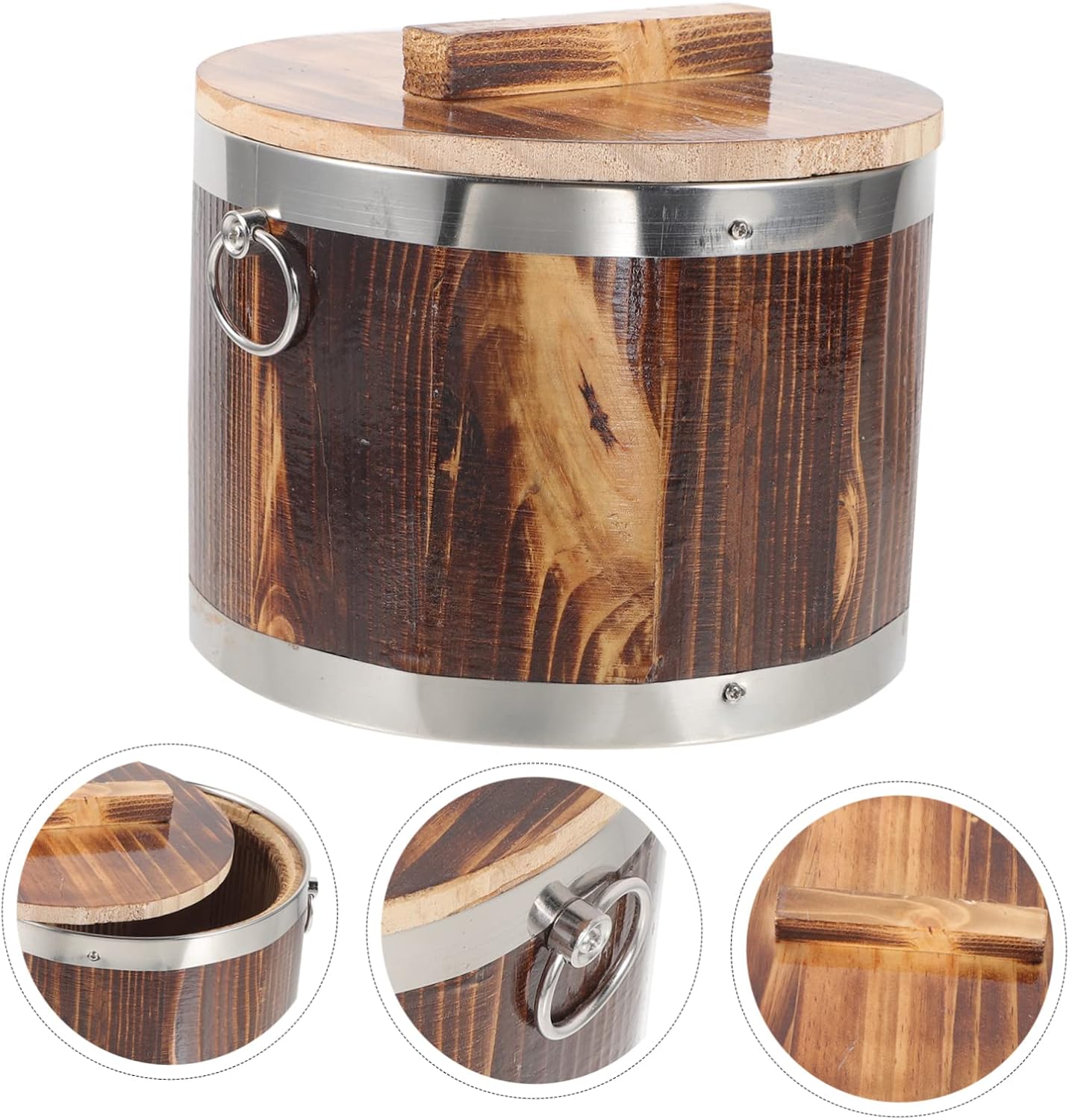 Sushi Rice Container with Lid Wood Metal Home Kitchen Bucket