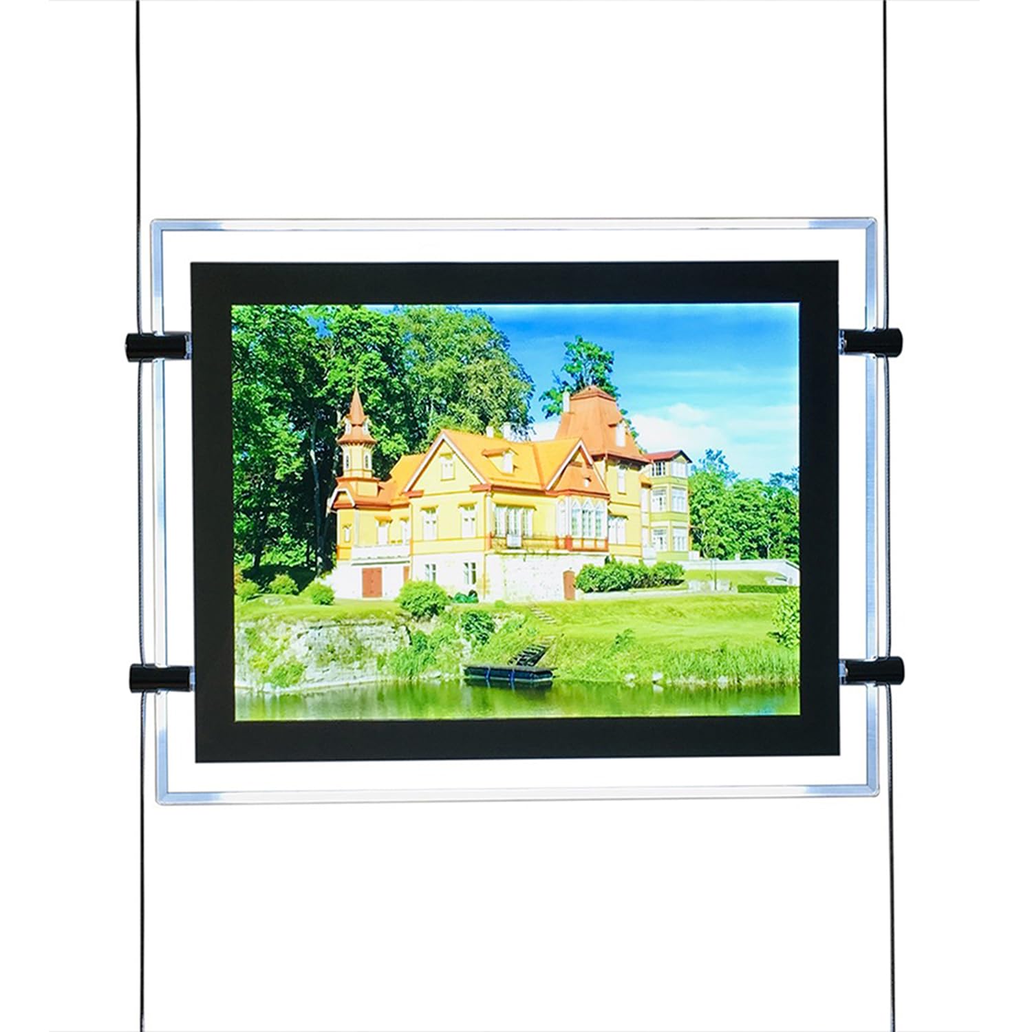 Póster acrílico LED de tamaño A4, marco de fotos, caja de luz, soporte para letreros para ventana de propiedad (colgante horizontal, 4 unidades A4 por grupo)