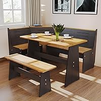 PLAMMA Breakfast Nook Set: Solid Pine L-Shaped Corner Dining Table & Bench for 4-6, Space-Saving Farmhouse Black