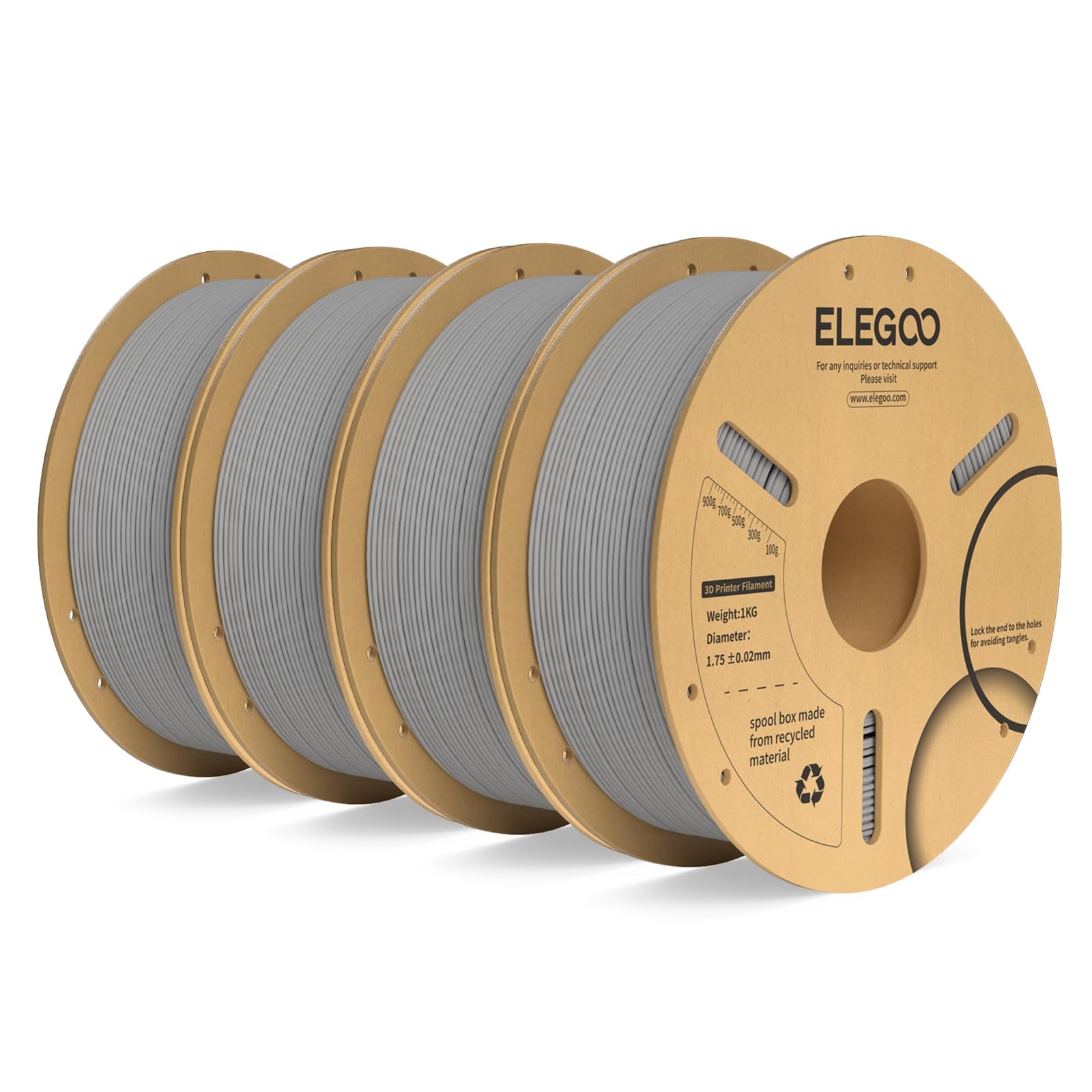 ELEGOO PLA Plus 3D Printer Filament 1.75mm Gray 4KG | PLA+ Tougher & Stronger 3D Printer Filament, Dimensional Accuracy +/-0.02mm, 4 Pack 1kg Spools, Fits Most FDM 3D Printers