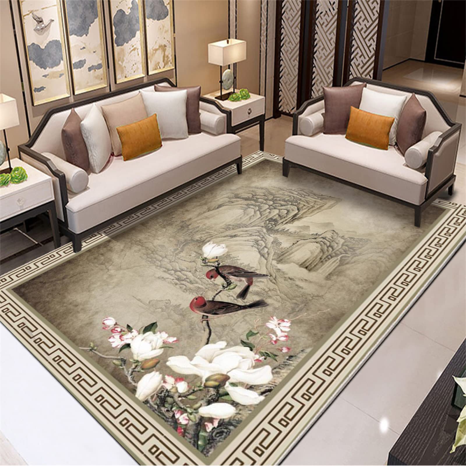 Tapis de salon de style chinois tapis de porte couleur café 160x200cm