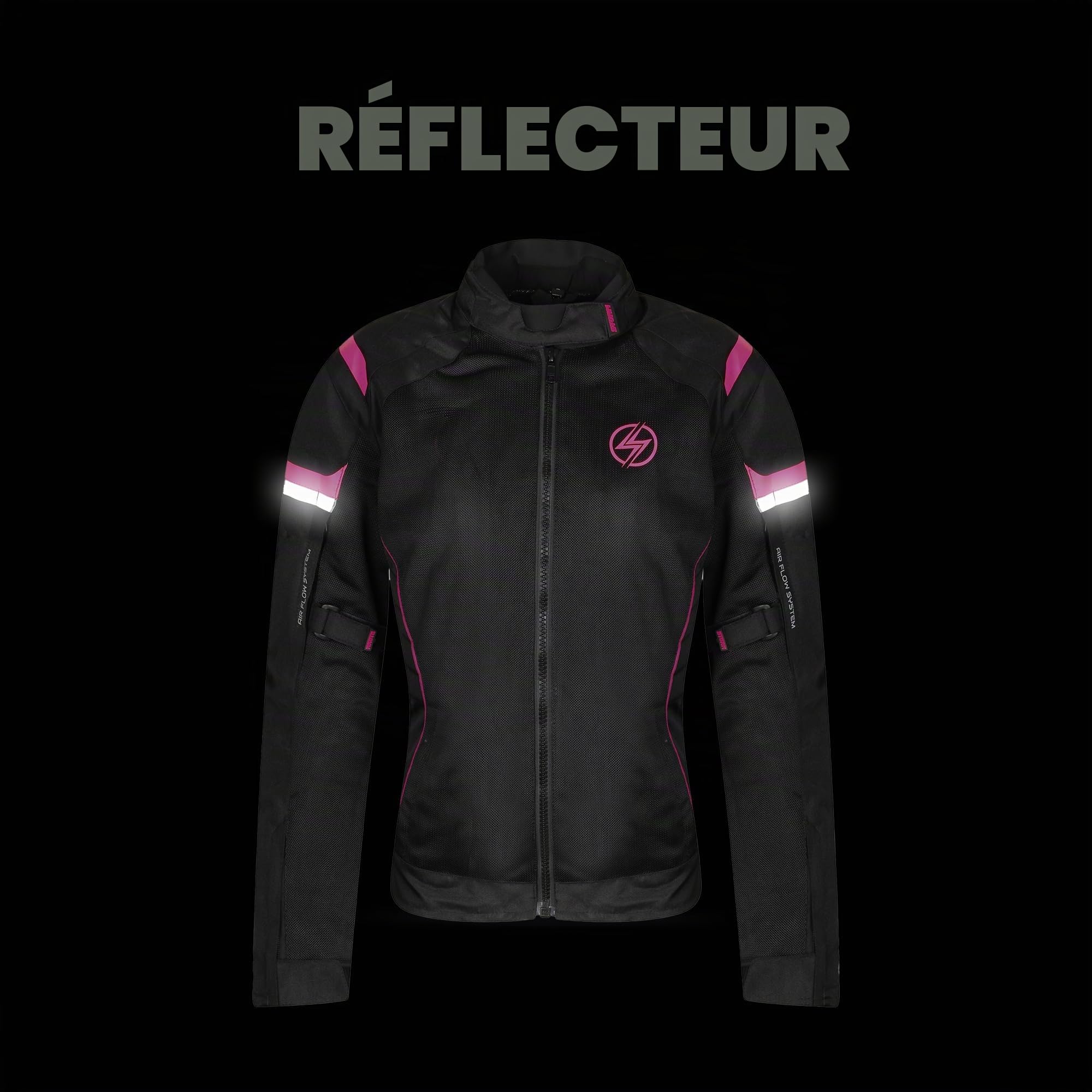 Générique Veste moto été femme Veste de protection respirante avec protections homologuées CE Tissu en maille léger et résistant Noir rose