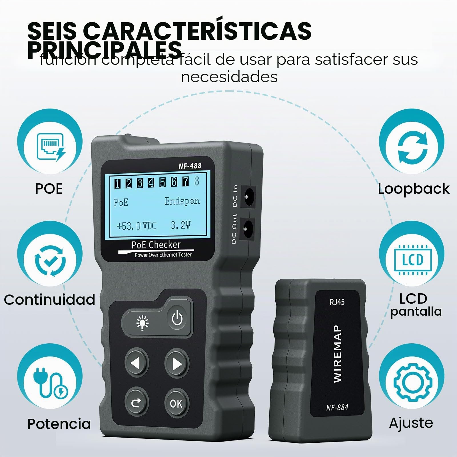 Noyafa NF-488 Probador de cable PoE,para verific el estado de la red Cat5/6