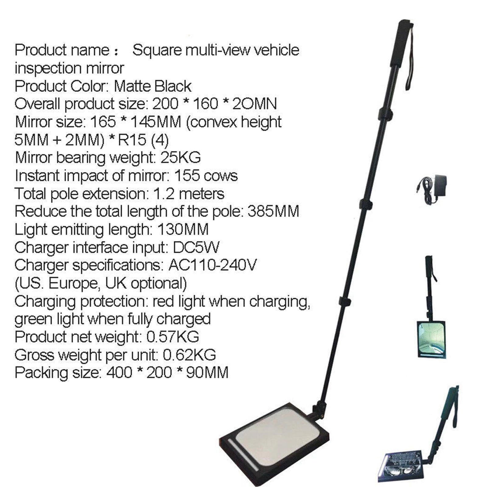 2 piezas de espejo de inspección de vehículos para el cuidado del hogar con luz LED, espejo de inspección de bajos con mango retráctil ajustable, equipo visual recargable para vehículos, para EE.
