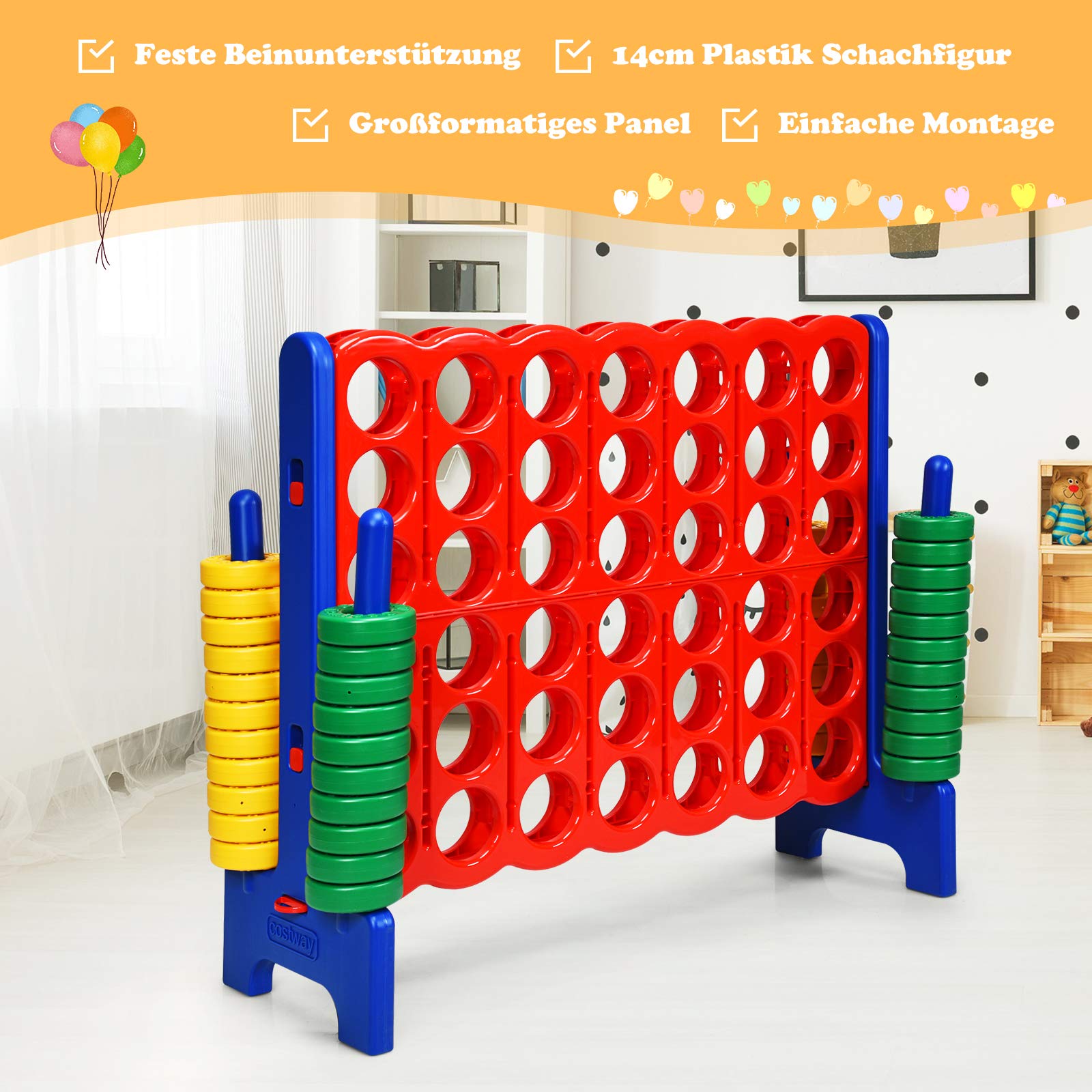 GOPLUS riesiges 4 Gewinnt Spiel, Strategiespiel Brettspiel mit 42 Ringen und Schnellspannhebel für 2 Spieler, 4 in Einer Reihe für Kinder Erwachsene, PE & PP (Rot+Blau)