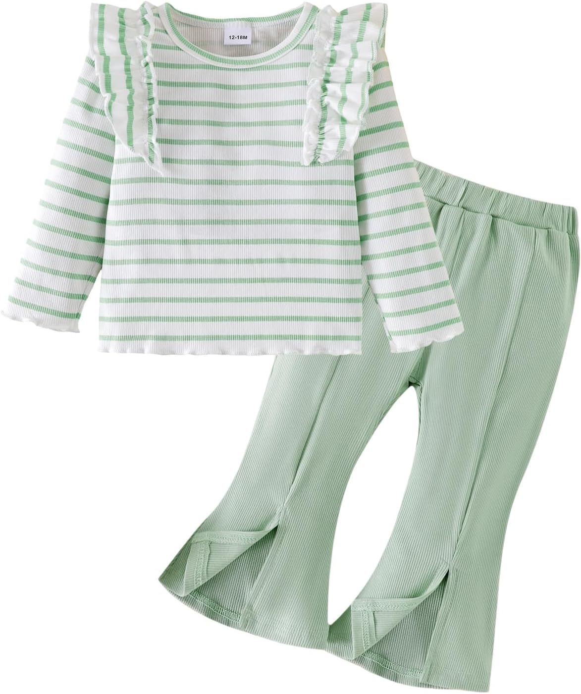 Baby Girl Clothes Toddler Fall Winter Outfits Cute Long Sleeve Striped Ruffle Shirt and Flared Pants Set 1-5 Years