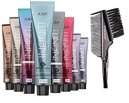 ASP Affinage INFINITI - Tinte permanente para el cabello con amoniaco ultra bajo con manteca de karité y argán (con elegante peine de cepillo 3 en