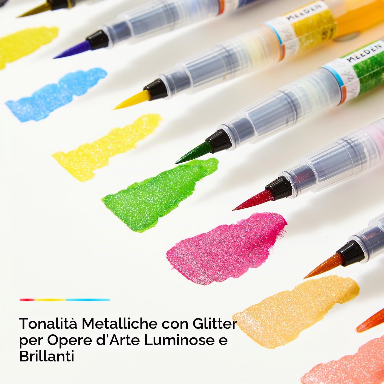 MEEDEN Pennelli con inchiostro liquido ad acquerello: 24 colori vivaci + 12 colori perlati a base di acquerelli, set di pennelli creativi regalo per artisti professionisti della calligrafia pittura