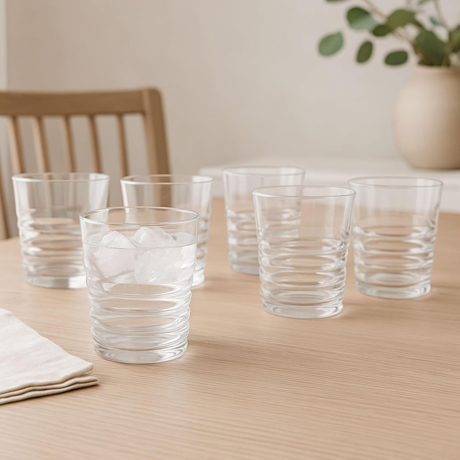 NuGlass 16 oz Unbreakable Tritan Ribbed Drinking Glasses, Set of 6 – Clear Shatter-Resistant Tumblers, BPA-Free Dishwasher-Safe Plastic Cups for Everyday Dining, Patio and Outdoor Use