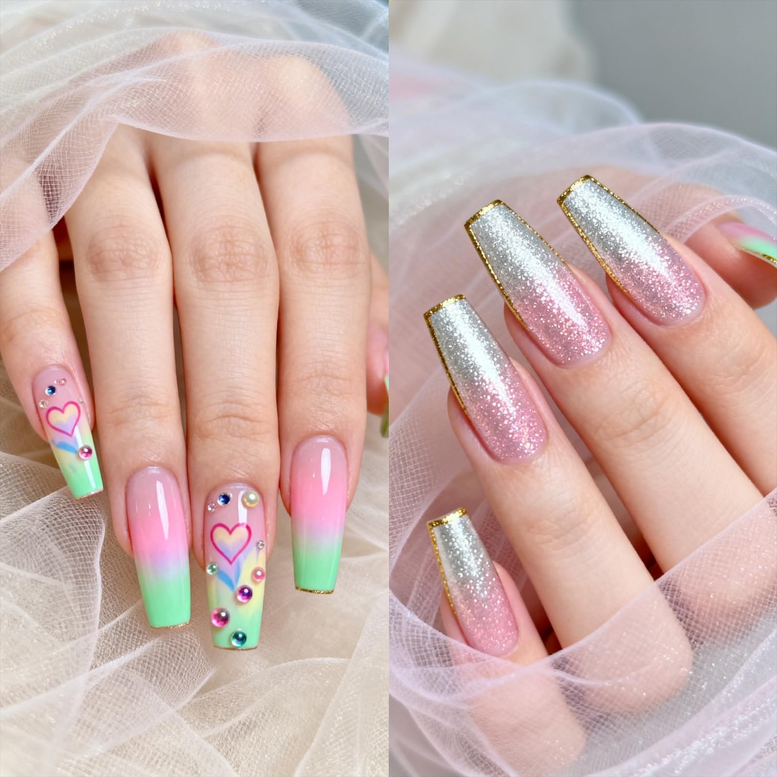 240 sztuk tipsów do paznokci żelowych, tipsy do paznokci, pełne pokrycie, długie kwadratowe tipsy, przezroczyste końcówki do paznokci Soft Gel Press on Nail Tip do samodzielnego przedłużania paznokci