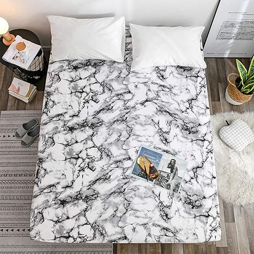 Miniatura 3 de 75 Durable Marbled Fitted Sheet Breathable Polyester Mattress Cover Moisture Absorbing 360 Elastic CordWhite