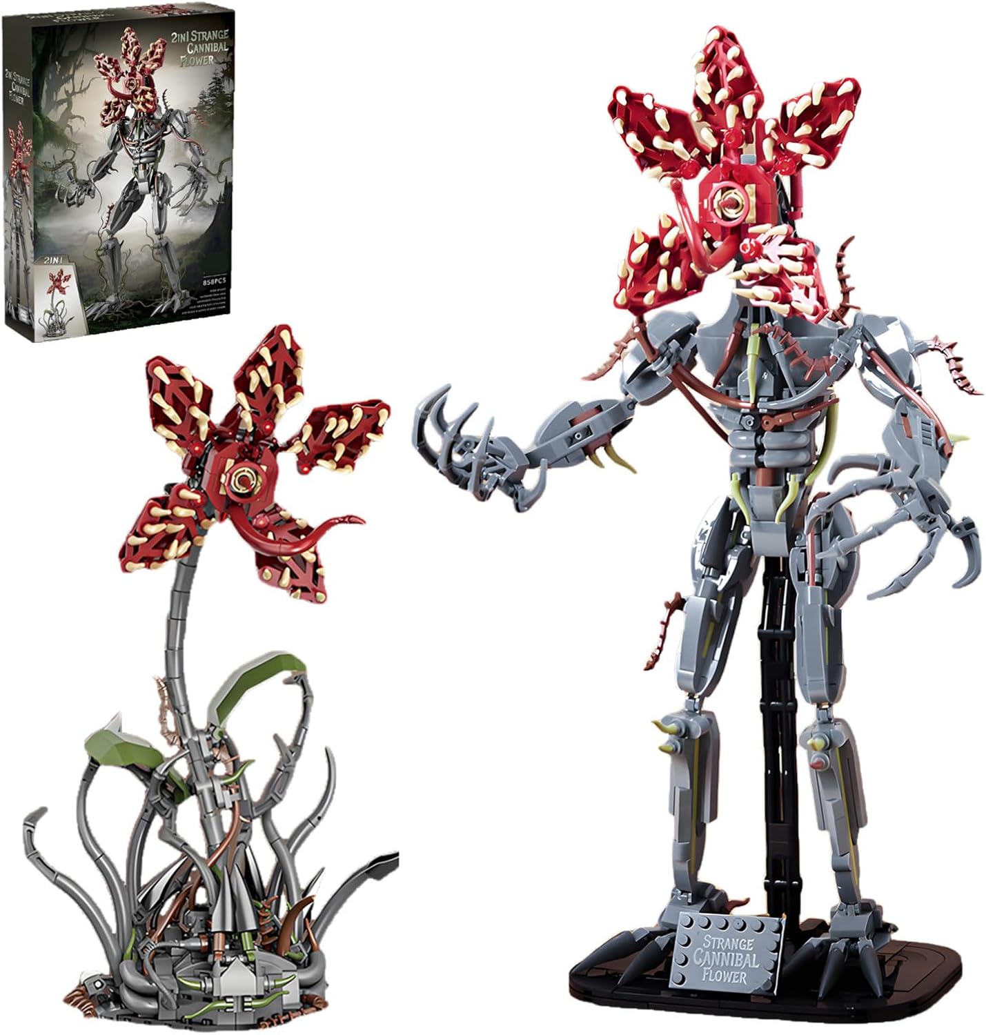 2 in 1 Strange Cannibal Flower Building Blocks Sets Piranha Flower Model Kits Horror Halloween Toys Gift for Adults Kids Teens 858 PCS