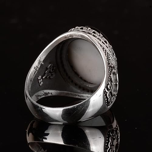 Miniatura 8 de KAMBO Anillo de plata de ley 925 para hombre, anillo Malcolm X, anillo de estrella y media luna para hombre, Gema, Perla sintética