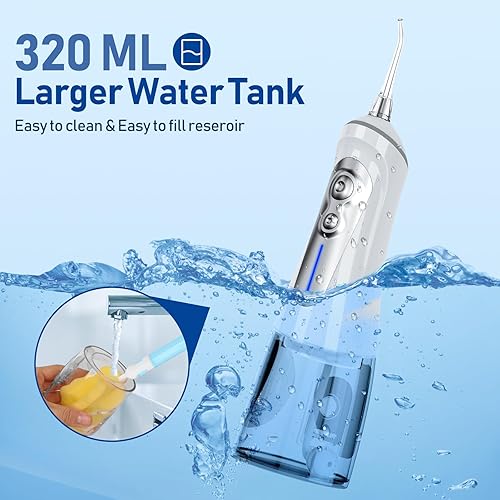 Miniatura 5 de NBGRLVS Irrigador dental de agua inalámbrico para limpieza de púas de dientes, potente irrigador oral con 6 modos ajustables, 10.2 onzas líquidas,