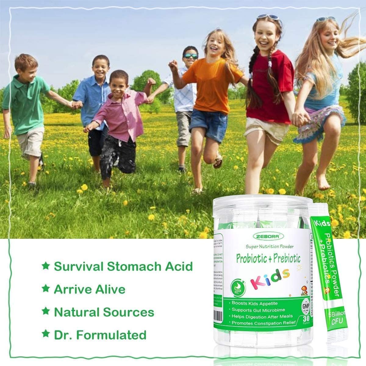 ZEBORA Probiotics for Women, Men and Kids Age 3+, Prebiotics and Probiotics Powder for Digestive and Immune Health – Support Healthy-Respiratory-System Gluten Free and Non GMO, 30 Bags