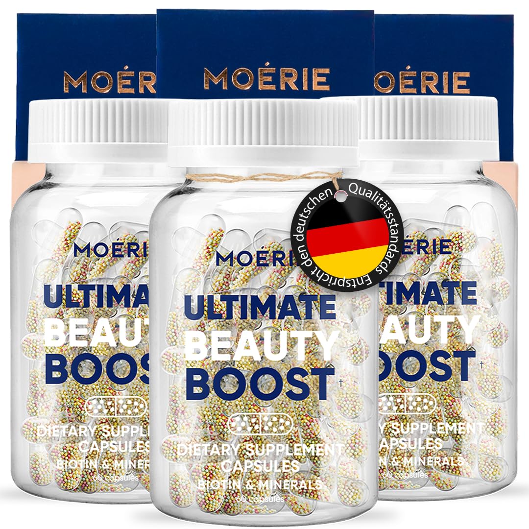 MOERIE Haar Vitamine - extra hochdosiert mit Biotin, Zink & Selen - für natürliches Haarwachstum - Kupfer, Selen, Vitamin B6 und B12 Hyaluronsäure und Kieselsäure (3er-Pack DE)
