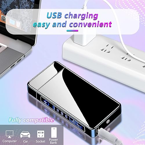 Miniatura 4 de Encendedor eléctrico de metal, doble arco, resistente al viento, con pantalla de alimentación LED, encendedor recargable por USB, adecuado como